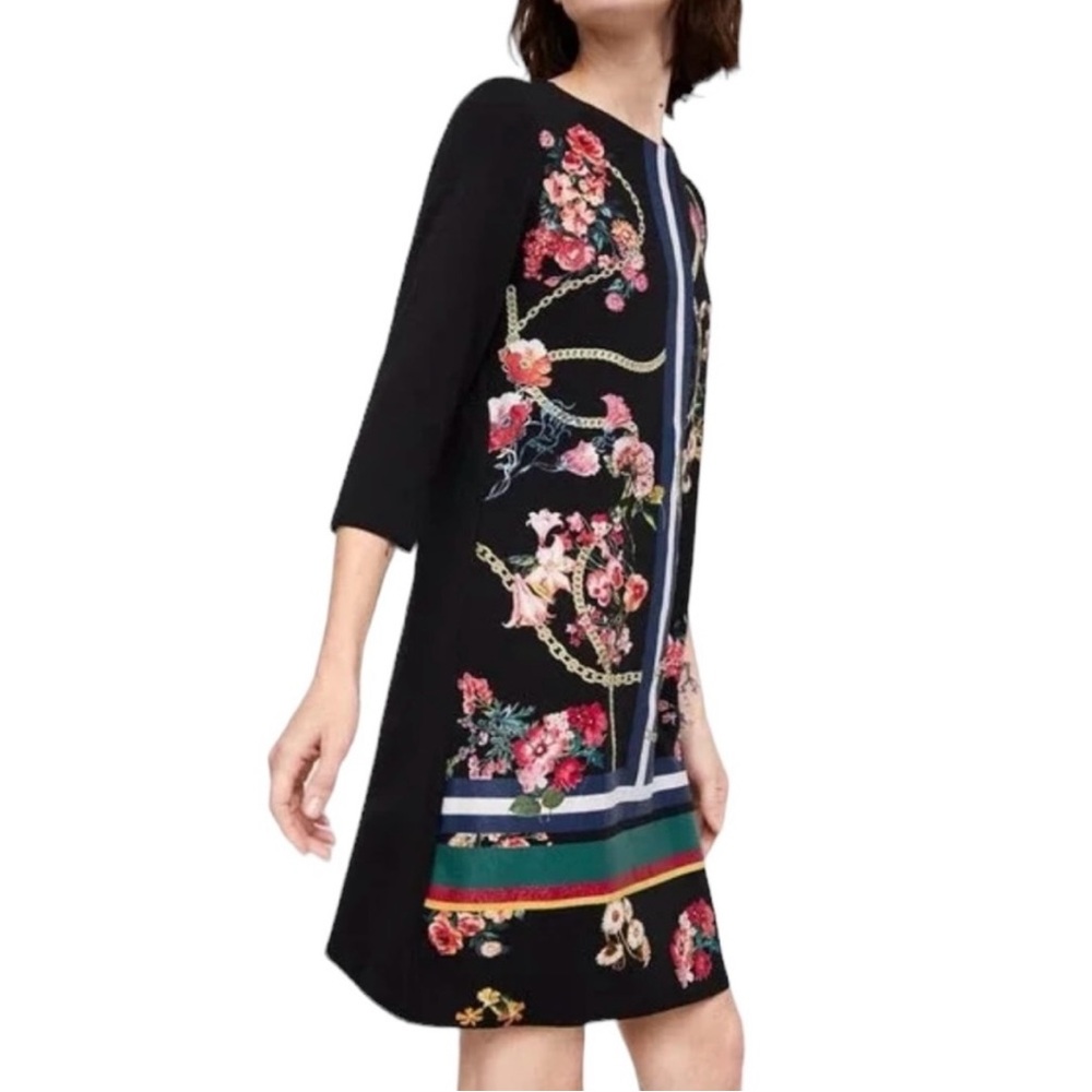 ZARA • Black/Multi Floral and Chain Print Mini Dress, S - Picture 14 of 14